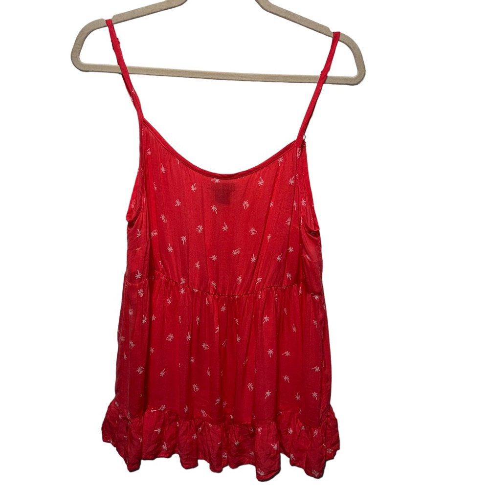 Torrid Tank Top Pink Palm Trees Spagetti Straps Ruffle Tropical Beach Size 0X - Picture 1 of 9